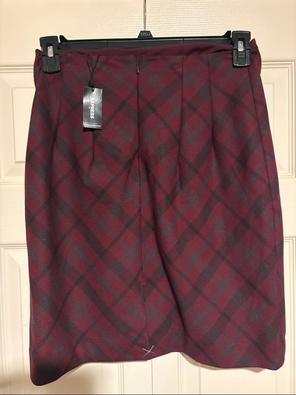 Express Burgundy and Black Plaid Pencil Skirt